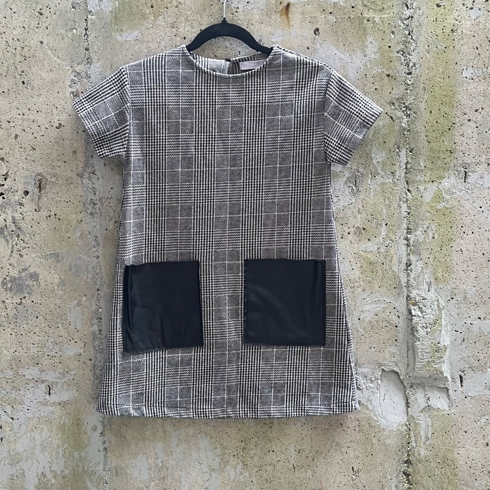 ZARA Houndstooth Black / White, Girl's Plaid Mini Dress, Size 10